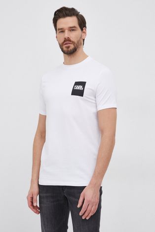 Karl Lagerfeld T-shirt męski kolor biały z nadrukiem