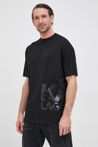 Karl Lagerfeld T-shirt bawełniany kolor czarny z nadrukiem