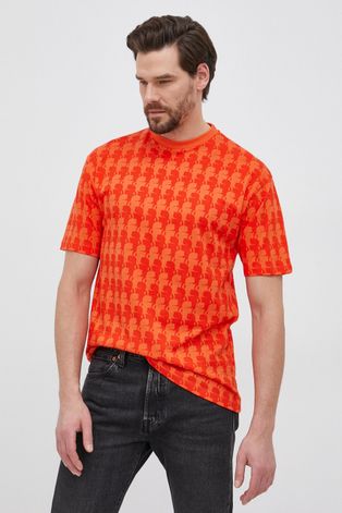 Bavlnené tričko Karl Lagerfeld oranžová farba, vzorované