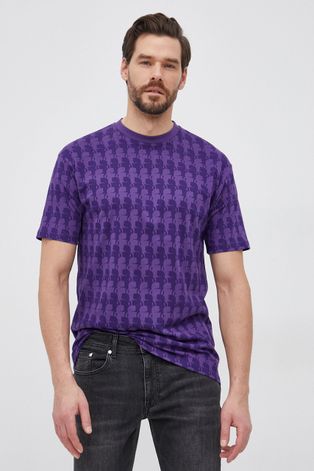 Bavlnené tričko Karl Lagerfeld fialová farba, vzorované