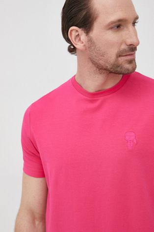 Μπλουζάκι Karl Lagerfeld ανδρικά, χρώμα: ροζ