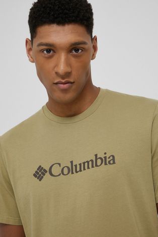 Bavlněné tričko Columbia zelená barva, s potiskem