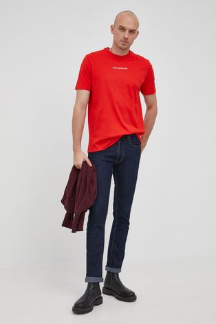 Paul&Shark T-shirt bawełniany kolor czerwony gładki
