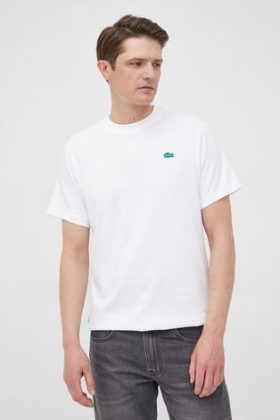 Bavlnené tričko Lacoste biela farba, jednofarebné