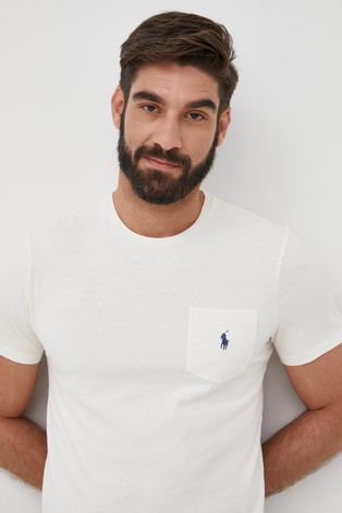 Polo Ralph Lauren póló vászonkeverékből bézs, sima