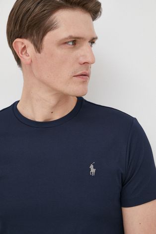 Polo Ralph Lauren t-shirt męski kolor granatowy gładki