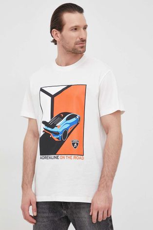 Lamborghini t-shirt bawełniany kolor biały z nadrukiem