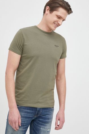 Bavlněné tričko Pepe Jeans Original Basic 3 N zelená barva, s potiskem