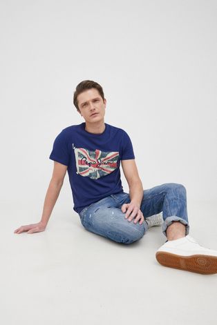 Bavlněné tričko Pepe Jeans Flag Logo N tmavomodrá barva, s potiskem