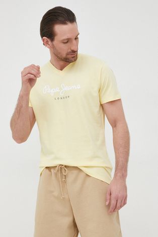Bavlnené tričko Pepe Jeans Eggo V N žltá farba, s potlačou