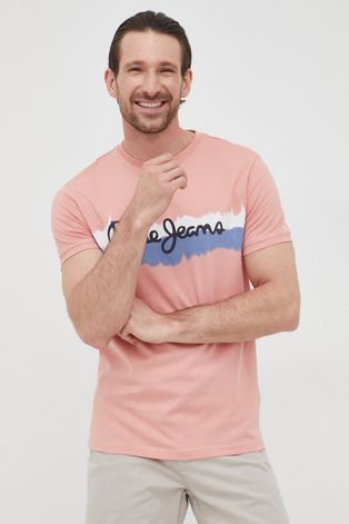 Памучна тениска Pepe Jeans Akeem в розово с принт