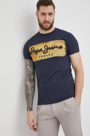 Bavlnené tričko Pepe Jeans Charing N tmavomodrá farba, s potlačou