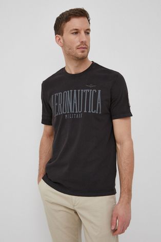 Aeronautica Militare pamut póló fekete, nyomott mintás