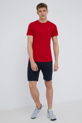 4F t-shirt bawełniany kolor czerwony gładki