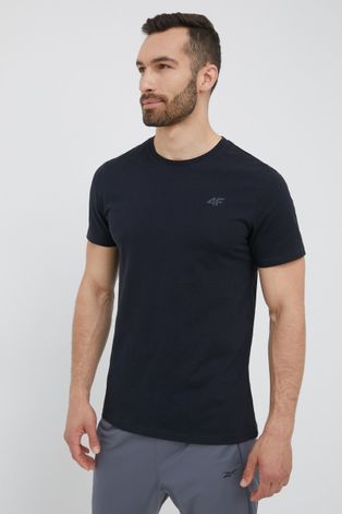 Bavlnené tričko 4F čierna farba, jednofarebné
