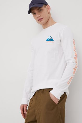Βαμβακερή μπλούζα με μακριά μανίκια Quiksilver χρώμα: άσπρο