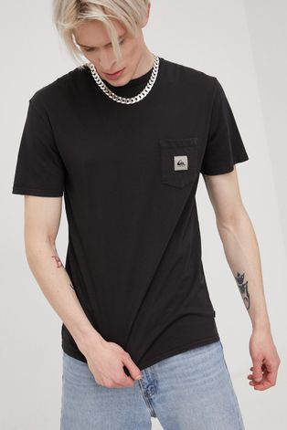 Bavlnené tričko Quiksilver čierna farba, jednofarebné