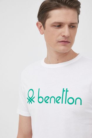 Хлопковая футболка United Colors of Benetton цвет белый с принтом