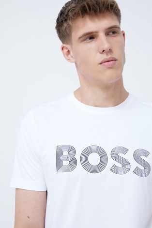 Bavlnené tričko BOSS Boss Athleisure biela farba, s potlačou
