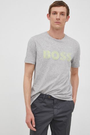 Памучна тениска BOSS Boss Athleisure в сиво с принт