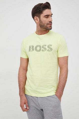 Bavlnené tričko BOSS Boss Athleisure zelená farba, s potlačou