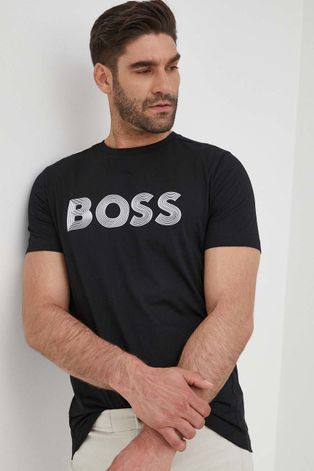 Pamučna majica BOSS Boss Athleisure boja: crna, s tiskom