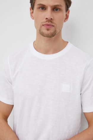 Bavlněné tričko BOSS Boss Casual bílá barva, s aplikací