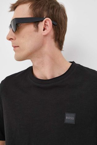 Bavlněné tričko BOSS Boss Casual černá barva, s aplikací