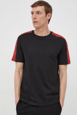 Bavlněné tričko HUGO černá barva, s potiskem