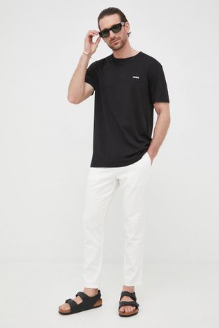 Bavlnené tričko Hugo čierna farba, jednofarebné