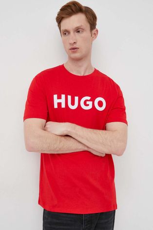 Tričko HUGO pánský, červená barva, s potiskem