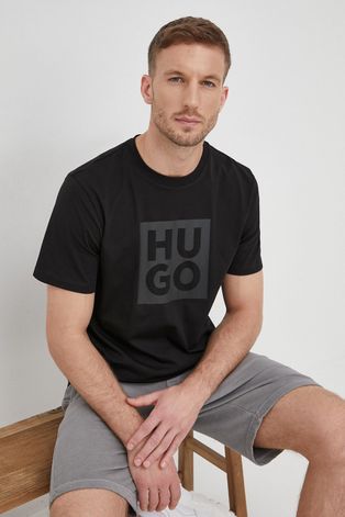Βαμβακερό μπλουζάκι HUGO χρώμα: μαύρο