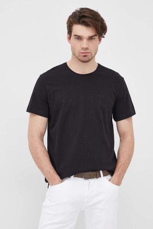 Bavlnené tričko Boss čierna farba, jednofarebné