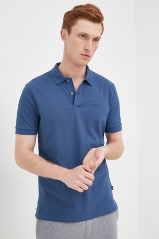 Βαμβακερό μπλουζάκι πόλο BOSS χρώμα: ναυτικό μπλε