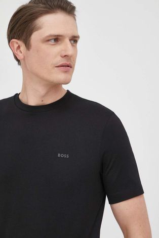 Bavlněné tričko Boss černá barva, hladký