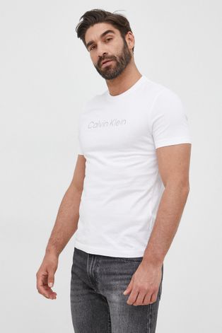 Bavlnené tričko Calvin Klein biela farba, s potlačou