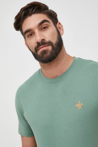 Хлопковая футболка Selected Homme цвет зелёный с аппликацией