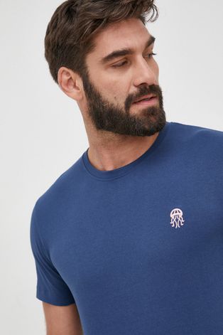 Бавовняна футболка Selected Homme колір синій з аплікацією