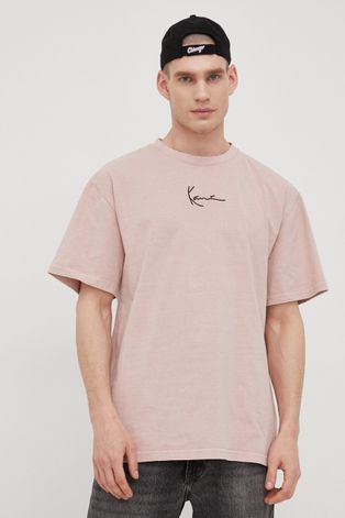 Памучна тениска Karl Kani в розово с апликация