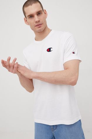 Bavlněné tričko Champion bílá barva, s aplikací