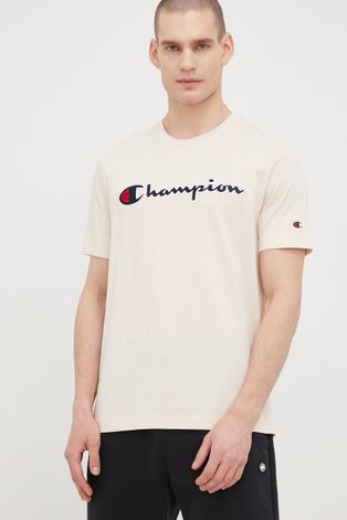 Бавовняна футболка Champion 217814 колір бежевий з аплікацією