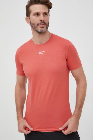 Бавовняна футболка Calvin Klein Jeans колір помаранчевий з принтом