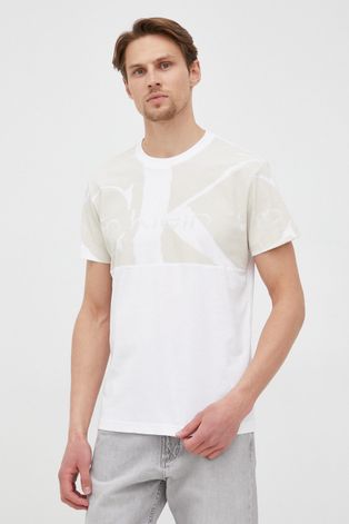 Бавовняна футболка Calvin Klein Jeans колір білий візерунок
