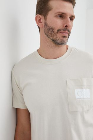 Бавовняна футболка Calvin Klein Jeans колір бежевий з принтом