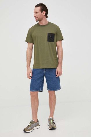 Хлопковая футболка Calvin Klein Jeans цвет зелёный с аппликацией