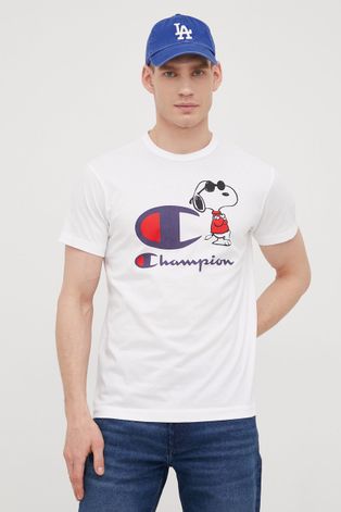 Champion t-shirt bawełniany kolor biały z nadrukiem