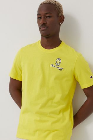 Памучна тениска Champion Champion X Smiley в жълто с апликация