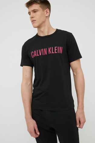 Хлопковая пижамная футболка Calvin Klein Underwear цвет чёрный с принтом