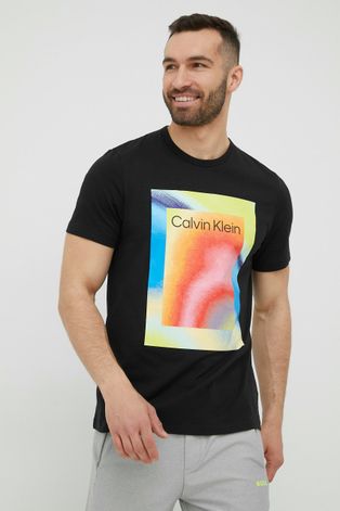 Пижамная футболка Calvin Klein Underwear мужской цвет чёрный с принтом