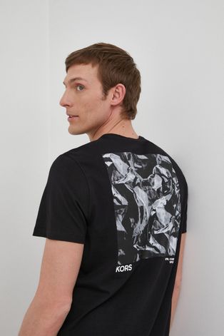 Βαμβακερό μπλουζάκι Michael Kors χρώμα: μαύρο